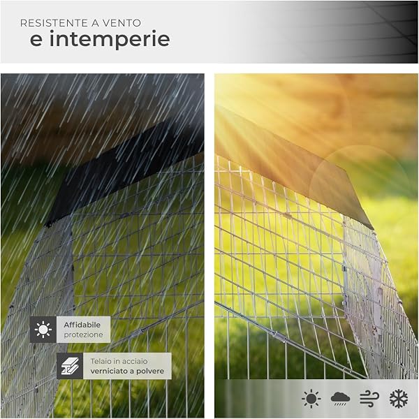tectake® Gabbia da esterno per conigli, recinto con protezione parasole, griglia metallica resistente, conigliera, gabbia per piccoli animali, porcellini d'india, stabile, 180 x 75 x 75 cm - Nero - 5