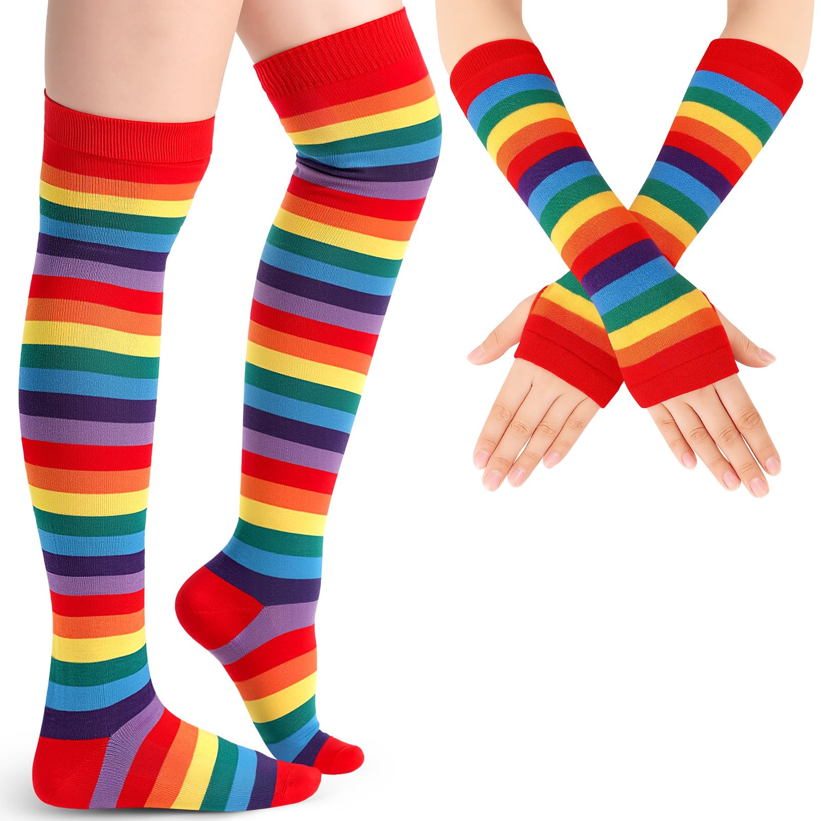 Geyoga Striped Arm Leg Warmers Set Fingerless Gloves