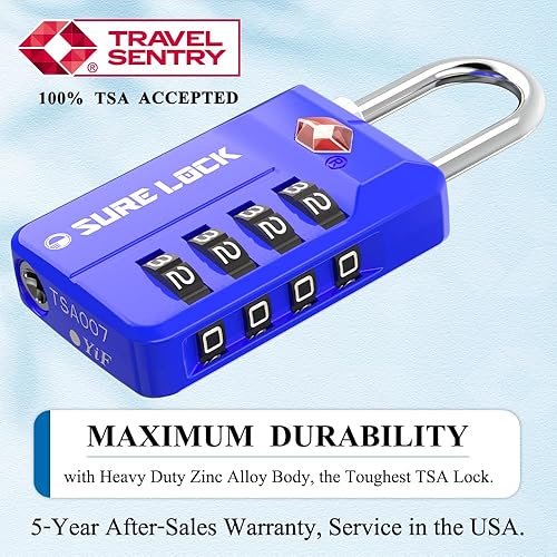 Miniatura 2 de SURE LOCK Cerraduras de equipaje con combinación de 4 dígitos reiniciables aprobadas por la TSA con alerta abierta, diales de fácil lectura, para