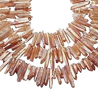 Vista 2 de rockcloud rocas naturales de cristal, cubiertas de titanio, cuarzo claro, en punta, hebra de 15 pulgadas