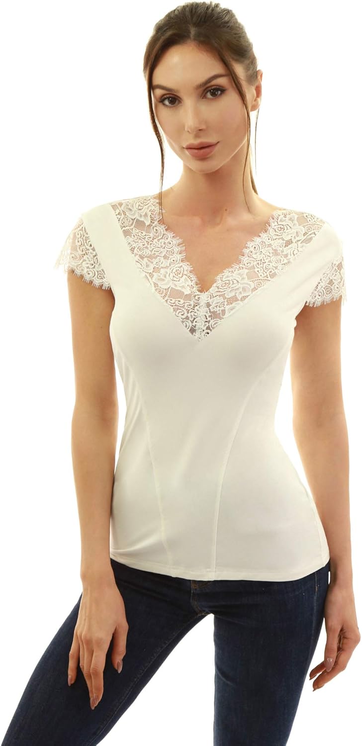 AmélieBoutik Women Floral Lace Trim V Neck Sleeveless Blouse Top - Image 5