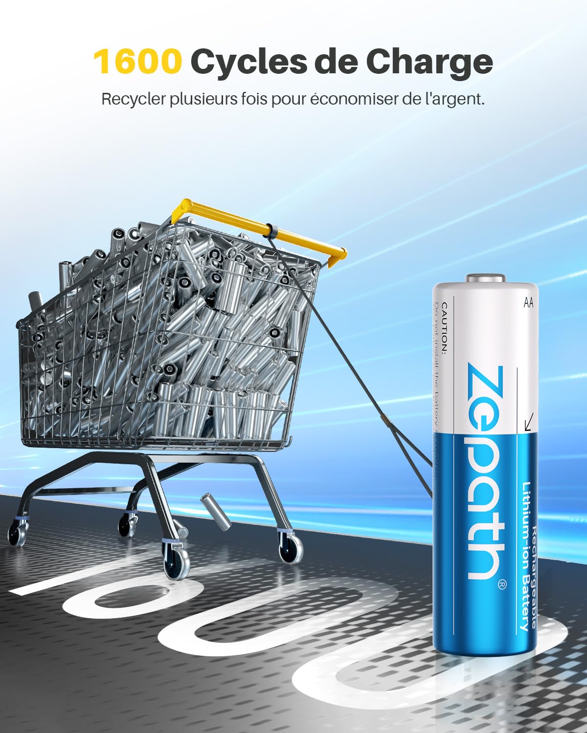 8 Piles AA Lithium Rechargeables Avec Chargeur - 3000mWh, Charge Rapide 2.5h, 2600 Cycles, Design Tout-en-un Magnétique