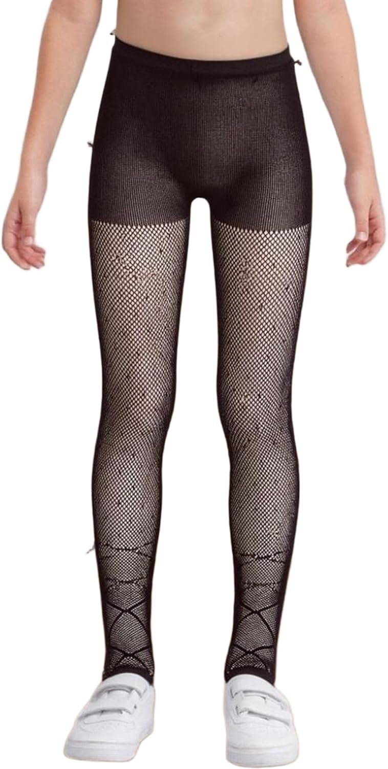 FEESHOW Kids Girls Fishnet Ballet Dance Tights Solid Color Footed Pantyhose Leggings Stockings Pants Gym Yoga Trousers