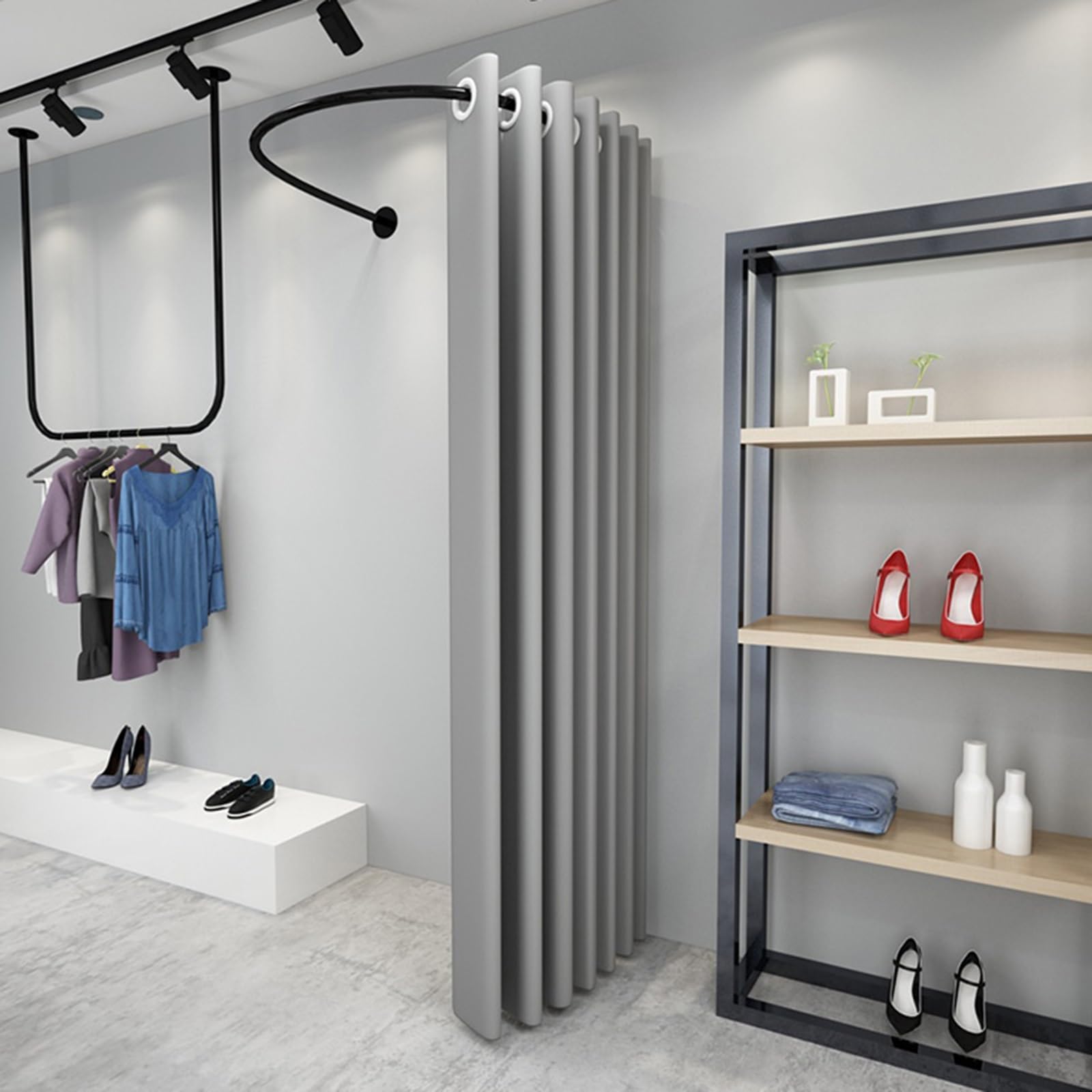 WQPMNYG 90 cm Commercial Fitting Room Curtain Rail - Light Gray Privacy Curtain for Boutique & Office U-Shaped Dressing Room Wall Partition (35.4 in) - Stylish & Functional