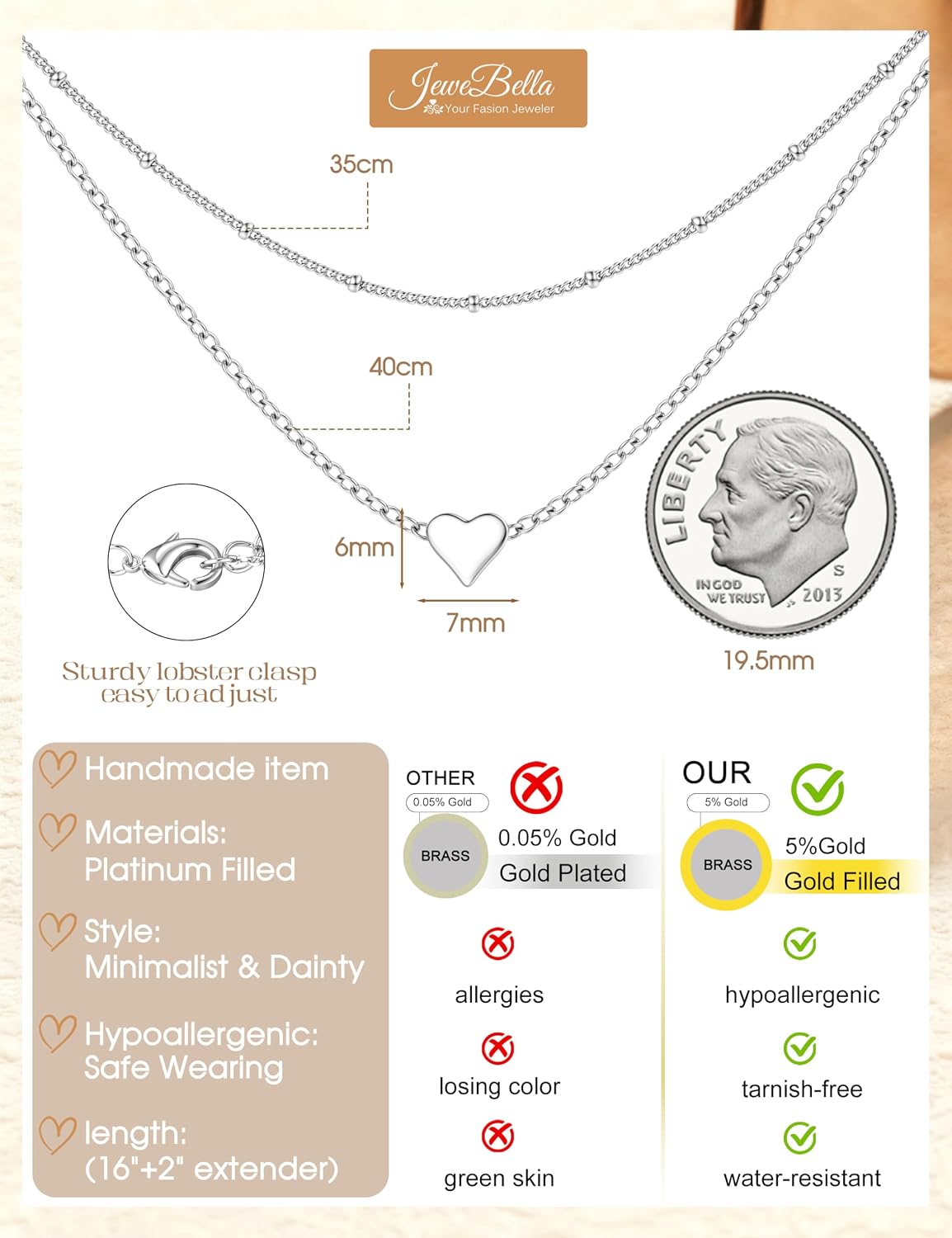 Layered Silve Heart Necklace for Women 14K Gold Plated Dainty Heart Pendant Necklaces Chain Necklace for Women Girls Jewelry Gifts Gold/Silver 40+5CM image 2