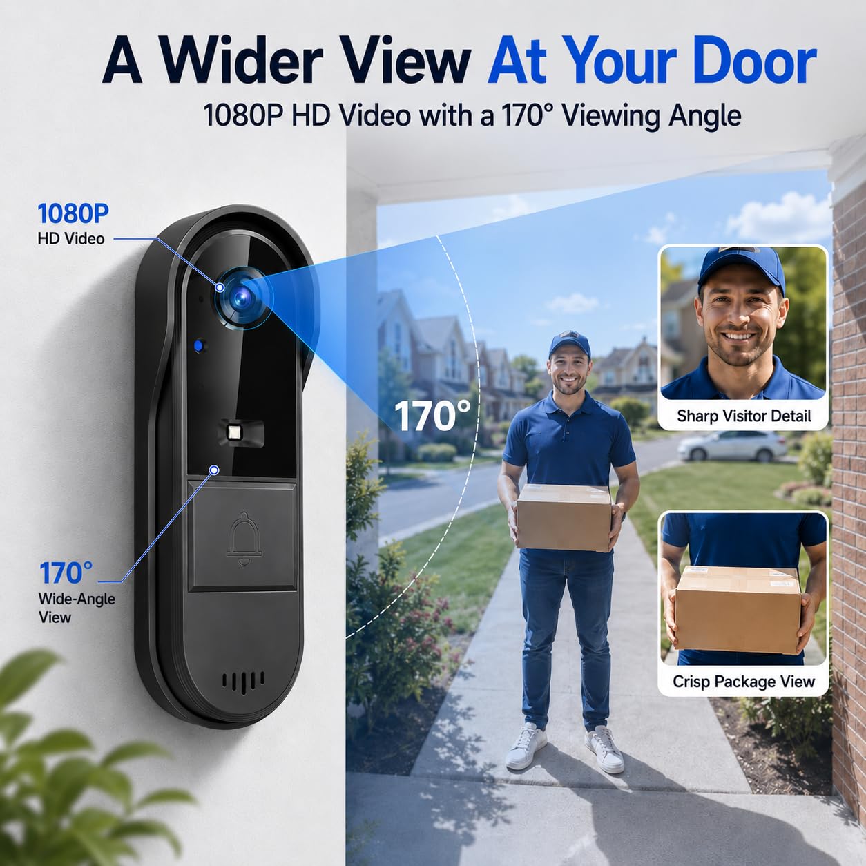 Winnes Video Campanello Videocitofono senza Fili da Esterno Spioncino Citofono con Telecamera 170°Angolo Visuale 1080P Schermo IPS 4,3'',Impermeabile IP65,Audio Bidirezionale,Senza APP Abbonamento