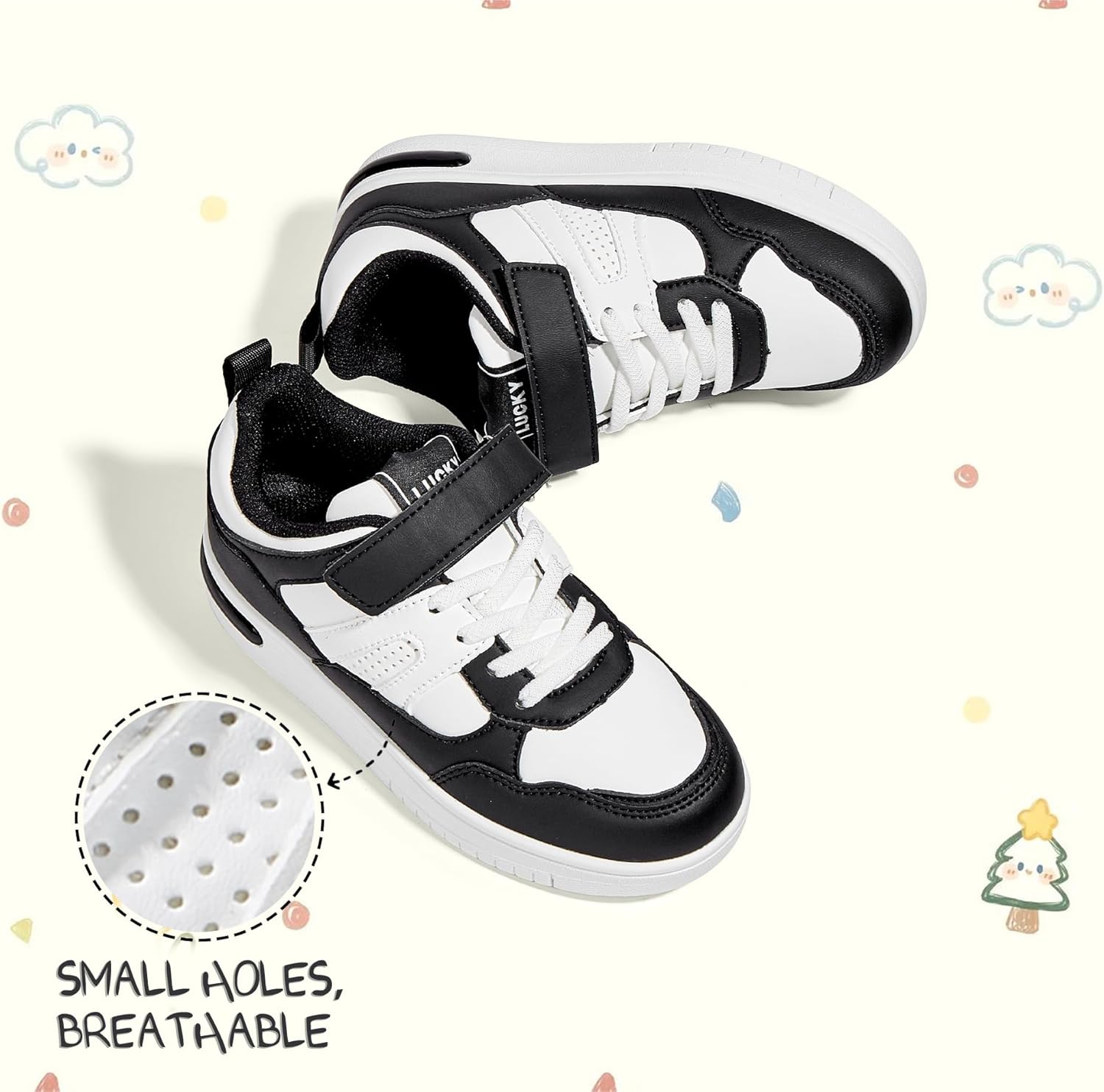 LUCKY STEP Kid's Sneakers School Running Loafers Low Top Walking Tennis Casual Shoes Strap Athletic Fashion Sneakers for Children/Boys/Girls - Image 2