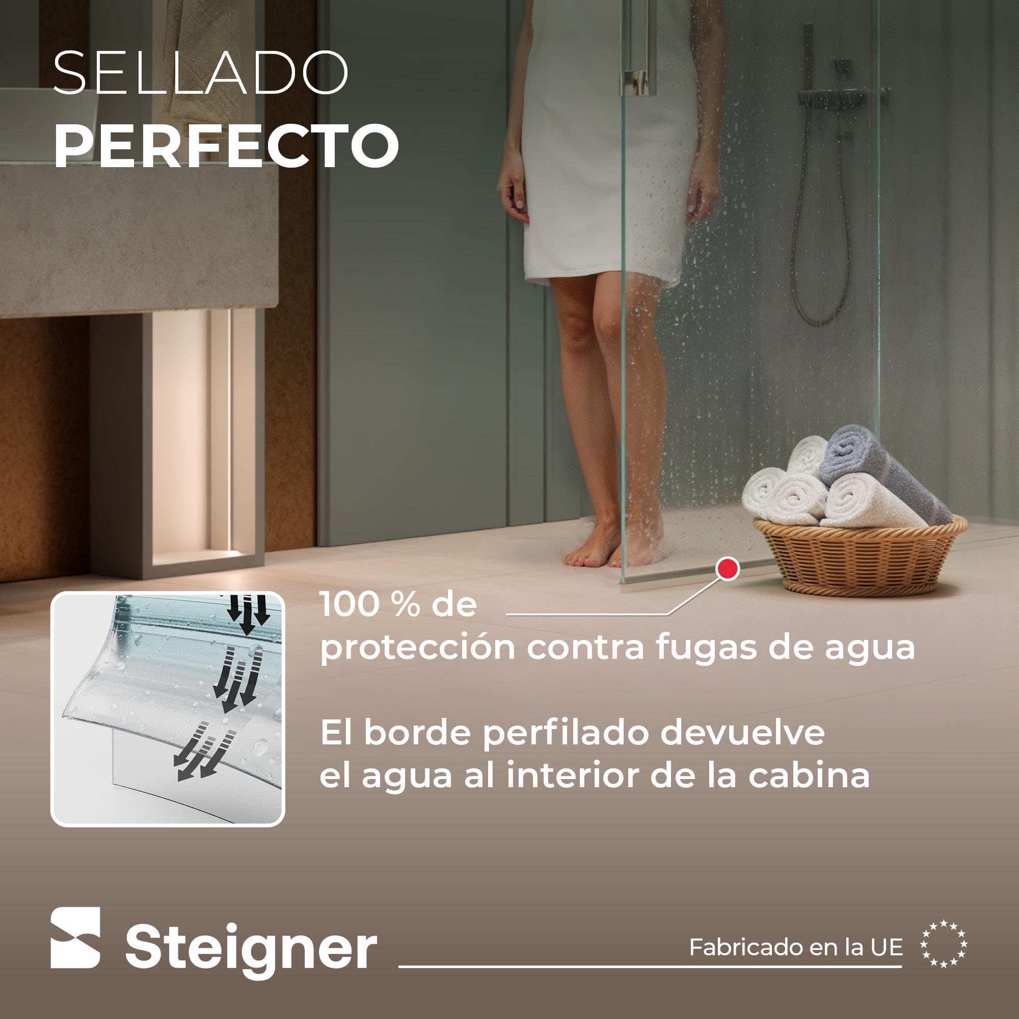 STEIGNER Junta mampara ducha UK03 80 cm (1 ud.) transparente - Junta vertical para ducha angular o pentagonal con puerta 6-8 mm - Protección contra fugas, Ajuste perfecto, Fácil instalación