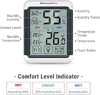 ThermoPro TP55 Digitális Hőmérő és Páratartalom Mérő, Beltéri Klímajelzővel, Érintőképernyős Kijelzővel, Min/Max Adattárolással, Otthoni és  4