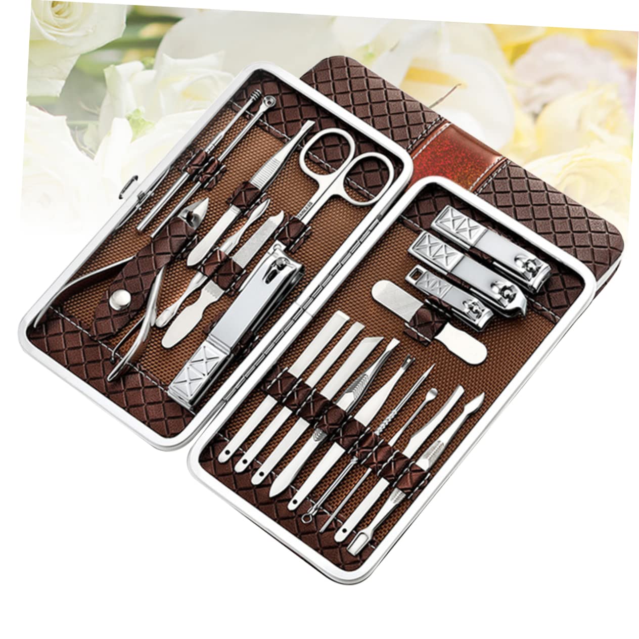 Set Tagliaunghie 21 Pezzi in Acciaio Inox Marrone Ergonomico | Taglio Rapido e Sagomatura Precisa, Kit Mani e Piedi, Adatto a Famiglia e Amici