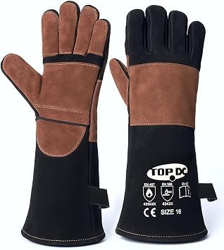 TOPDC Welding Gloves 16Inch 1000F Heat Resistant Leather for MIG Stick, M | Foil Layer, Reinforced leather & Kevlar Stitching Help Protect Hands and Forearms for Welding, Forge, Fireplace, BBQ, Grill