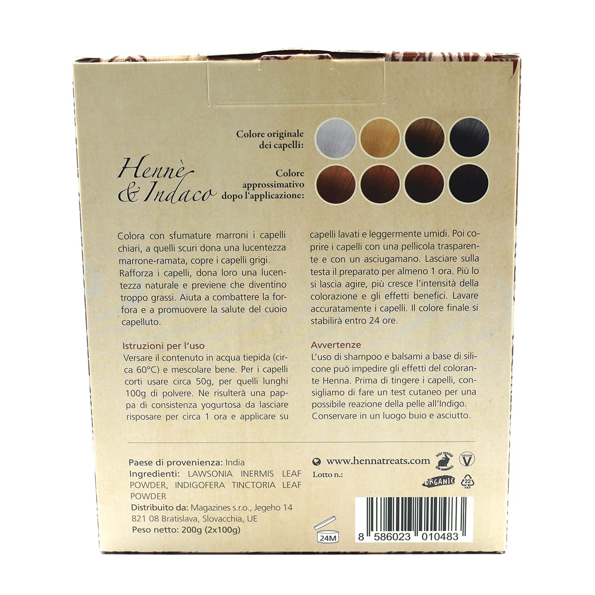 Hennè &Indaco - Marrone - Colorante naturale & Trattamento per capelli - Polvere - 200g