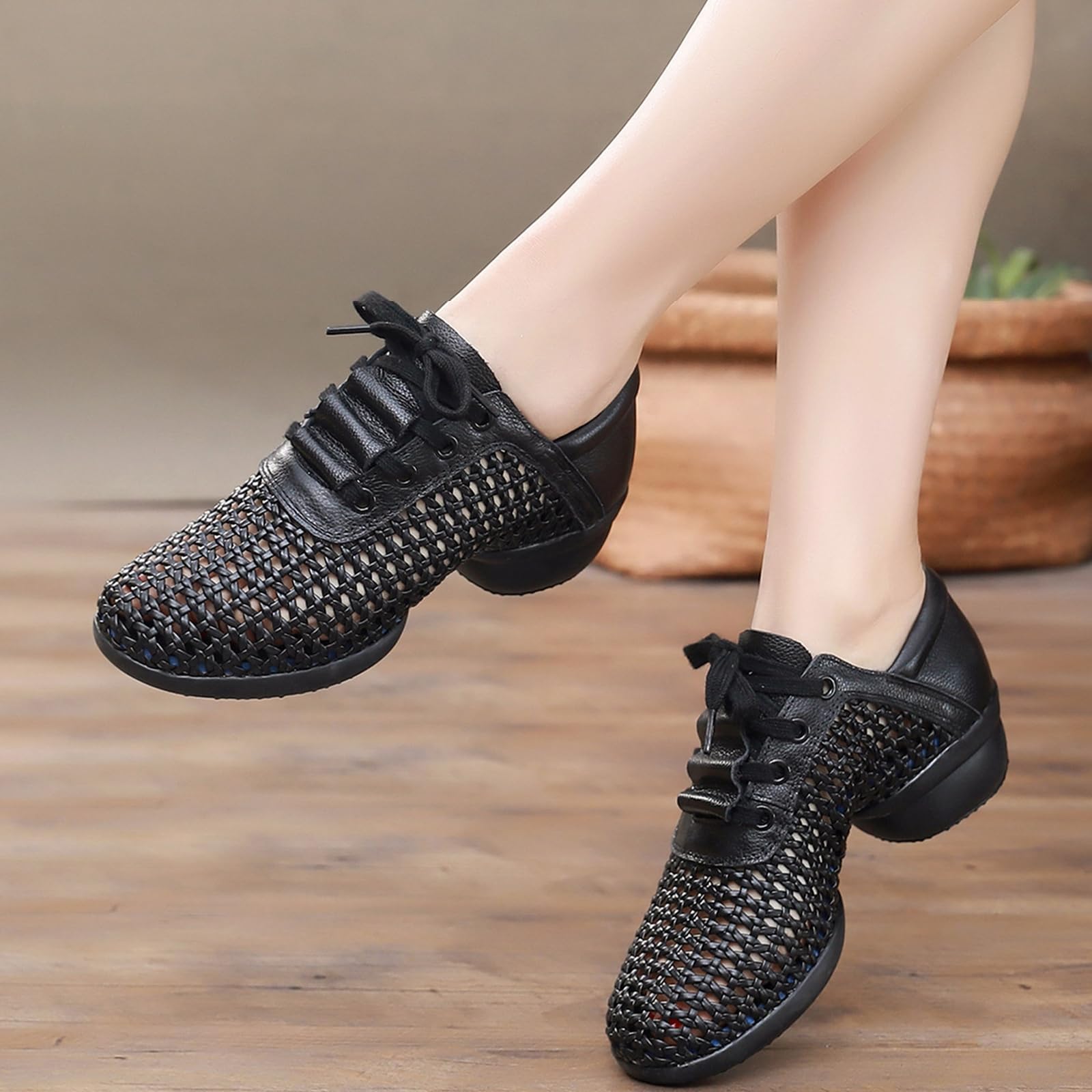 Zapatos de Baile Jazz Mujer con Suelas Divididas Zapatos de Entrenamiento Moderno Jazz con Cordones para Yoga Exteriores