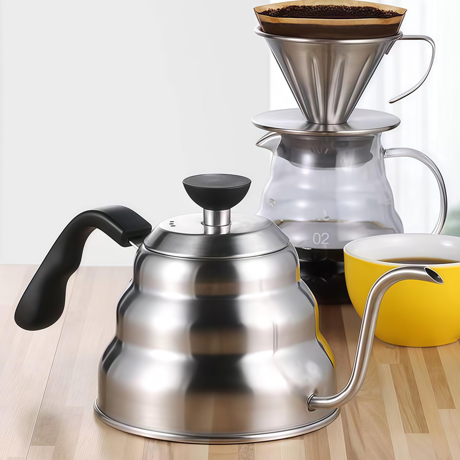 Bollitore da caffè a goccia in acciaio inossidabile con display digitale della temperatura, capacità 1 litro per una preparazione accurata e uso esterno, set per caffè sottile