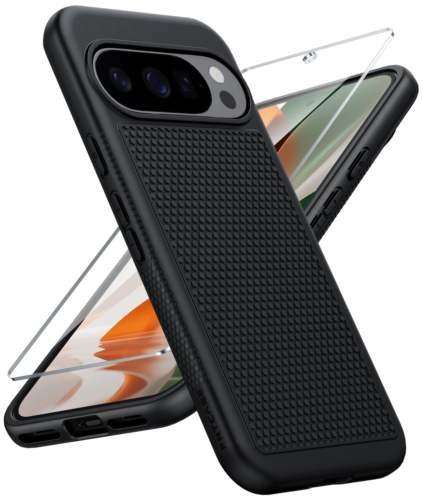 FNTCASE for Google Pixel 10 Pro XL Case: Dual Layer Non Slip Protective | With Screen Protector, Shockproof Drop Protection, Matte Textured Protective Cell Phone Cover, for Daily Use, Black