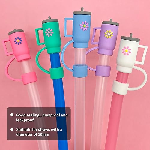 Miniatura 10 de Tapa de popote de silicona para copa Stanley, compatible con vasos de 30 y 40 onzas, bonitas puntas de silicona protectores para vasos de fiesta de