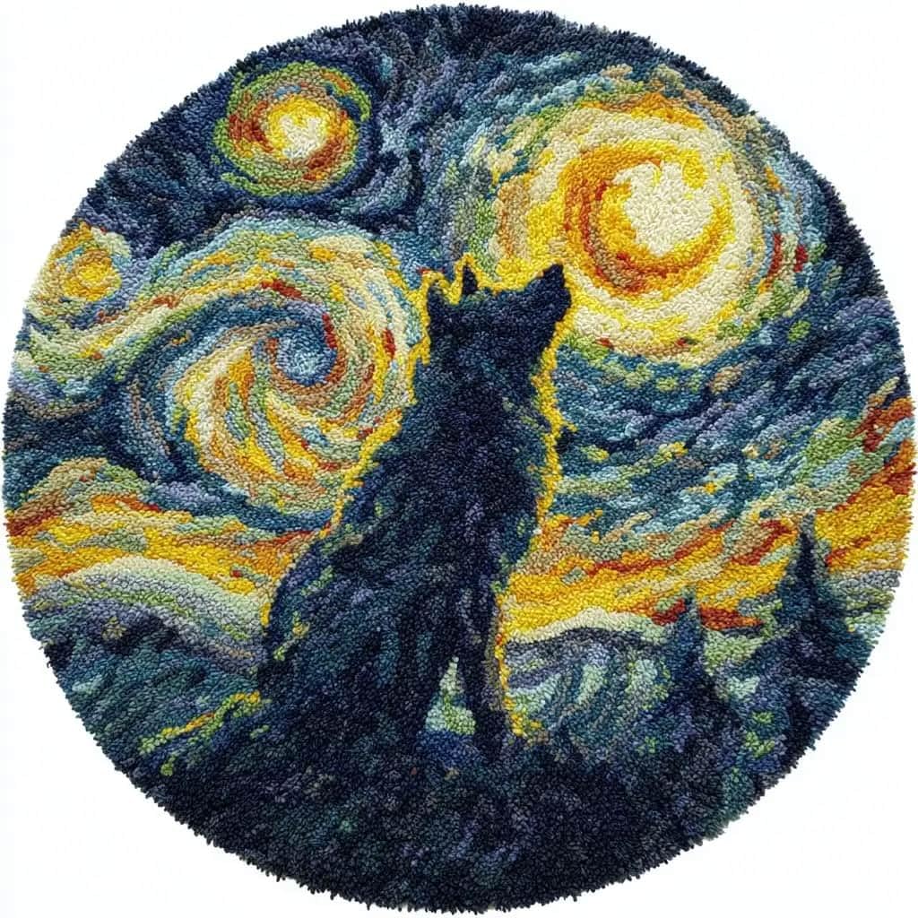 Round Latch Hook Rug Kits Wolf For Adults And Starter 50*50Cm