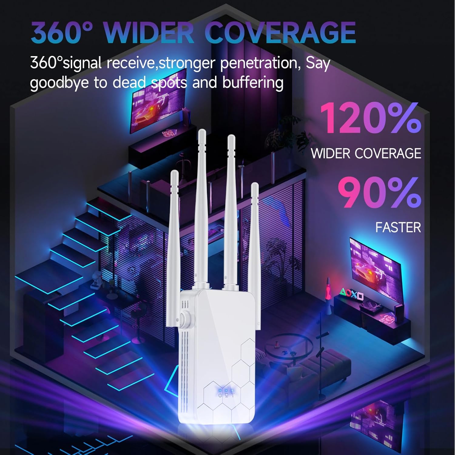 2026 WiFi Extender Internet Booster, 10000 Sq.ft Long Range Repeater Wireless Routers Amplifier, Mesh Wi-Fi 80% Faster | Broader Than Ever, Support More Network Devices at Home, 1-Tap Setup