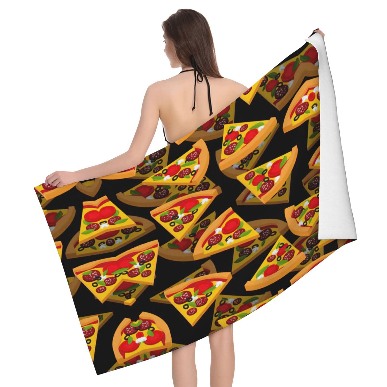 Serviette de bain en microfibre imprimée 3D Pizza drap de douche ultra doux très absorbant