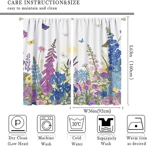 Miniatura 392 de Retro 70s Floral Blackout Window Curtains, Watercolor Flower Plant Rustic Modern Style Pattern Window Drapes, for Bedroom Living Room 42x45in 2