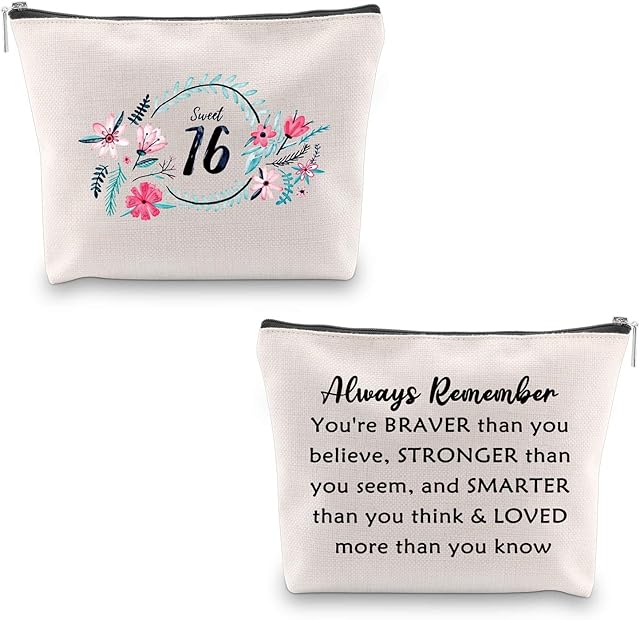 Sweet 16 Gifts for Girls 16th Birthday Bag 16 Year Old Girl Gifts Sweet 16 Cosmetic Bag Cute Makeup Bags Travel Case 16th Birthday Gifts Ideas You're Braver Than You Believe (Sweet 16 Bag)