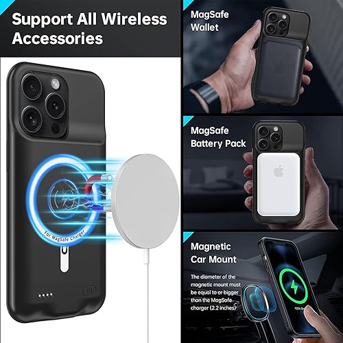 Miniatura 5 de Funda de carga inalámbrica para iPhone 15 Pro Max, 12000 mAh de alta capacidad, portátil, recargable, carga inalámbrica Qi con iPhone 15 Pro Max