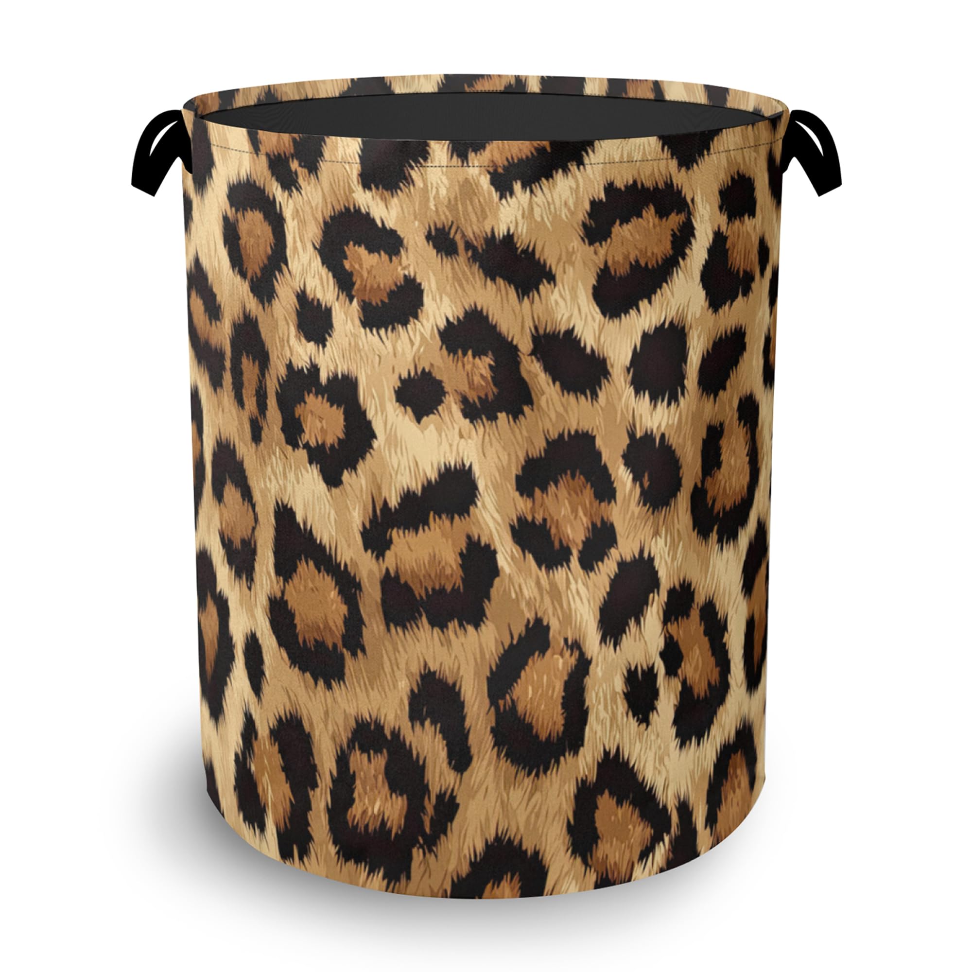 Brown Leopard Laundry Basket,Foldable with Handles Tote Bag Oxford Cloth for Bathroom Bedroom Dirty Clothes Storage Bucket 16" x 20.8"