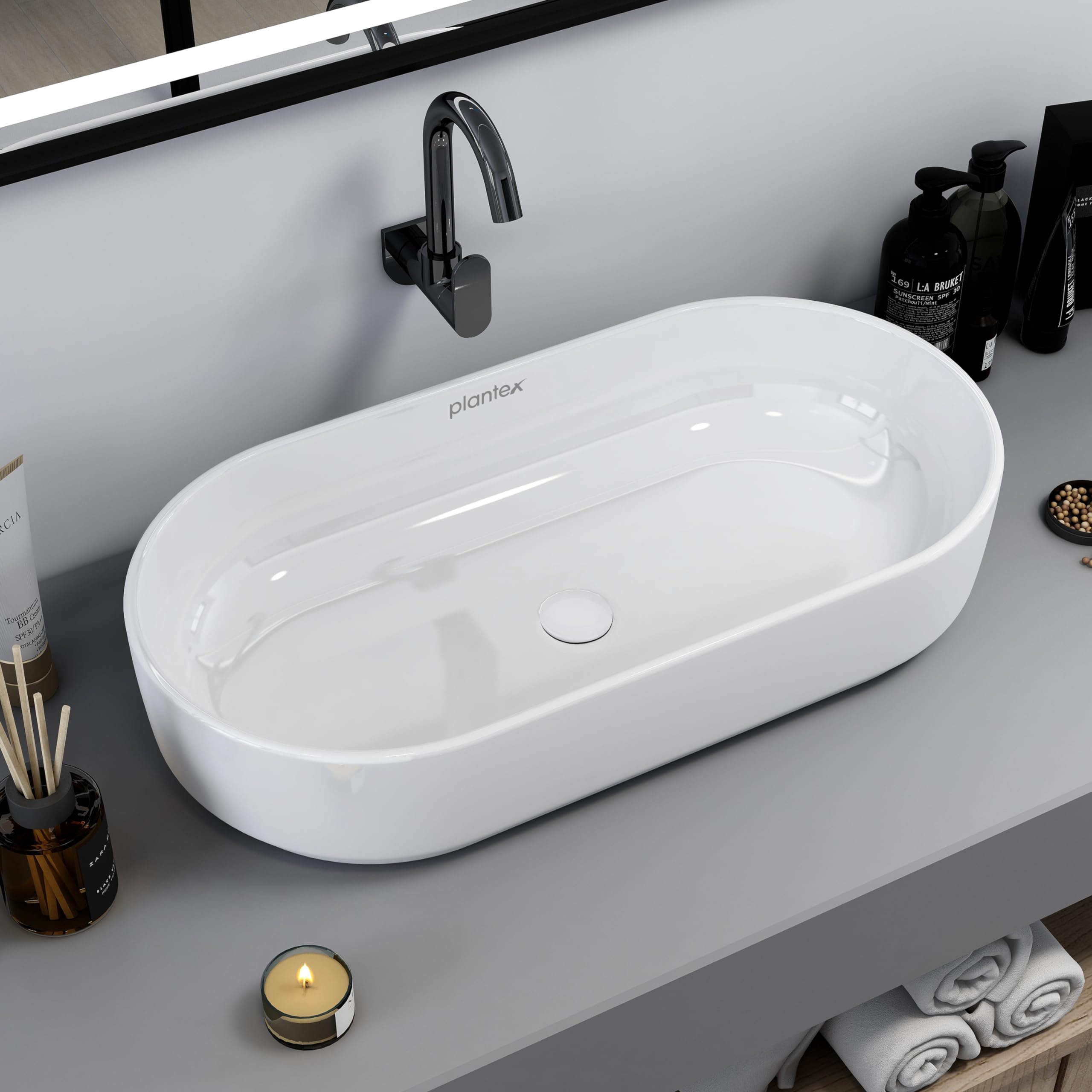 Plantex Platinum Ceramic Wash Basin/Basin for Bathroom/Tabletop Wash Basin/Bathroom Basin with 10 Years Glaze Warranty by Plantex (White, 28 x 14 x 6 Inch)