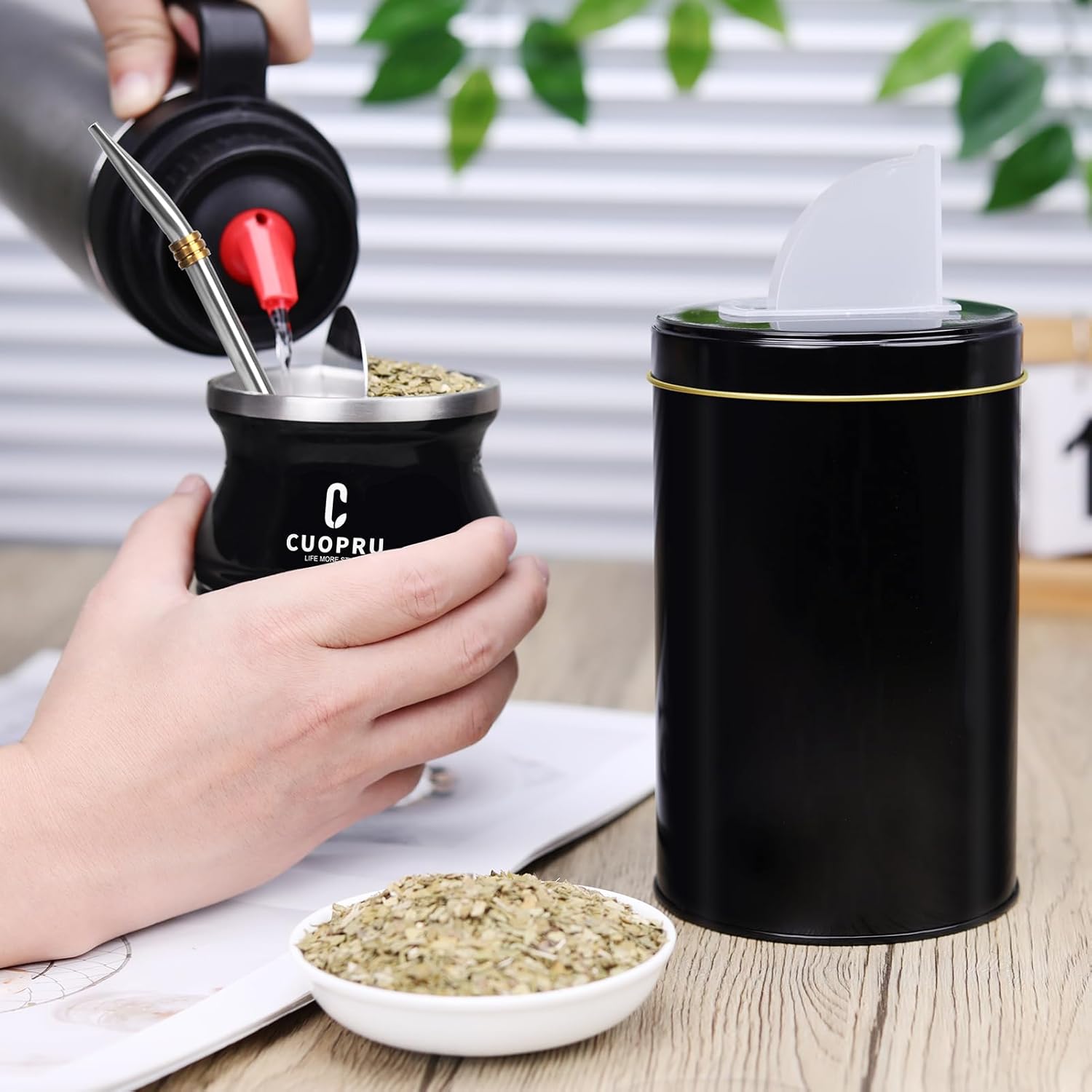 6 in 1 Yerba Mate Cup Set, Include Modern Mate Gourd, Yerbero, Bombilla(straw), Cleaning Brush, Tea Shaper Kits - Image 2