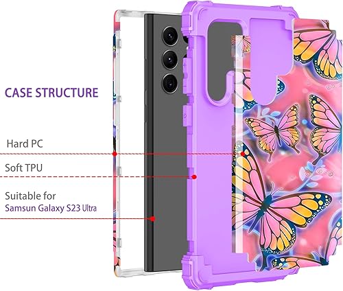 Miniatura 2 de LONTECT Funda para Galaxy S23 Ultra 5G a prueba de golpes, tres capas, resistente, híbrida, resistente, funda protectora de alto impacto para niñas