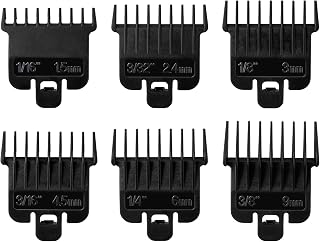 6Pcs Hair Clipper Guards Compatible with Baybliss FX787 and Andis T Outliner G, GO, GTO, ORL, LS2, LS3, PLS, PMT-1, RT-1, SLII, Trimmer Guards Replacement - 1/16" to 3/8", Black Color