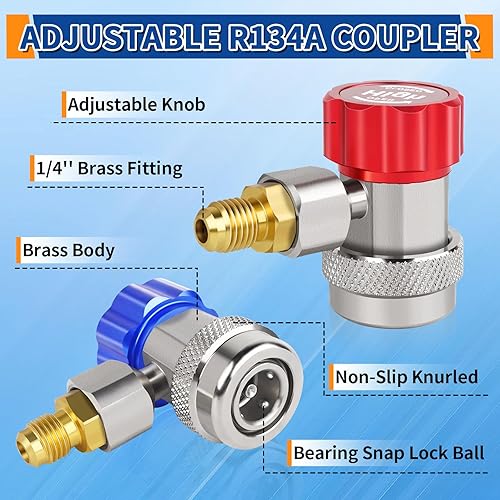 Miniatura 3 de Boltigen Adaptador R134a, kit de adaptadores AC R134A, kit de accesorios de adaptador 134a con autosellado y punción R134a grifos de lata, para