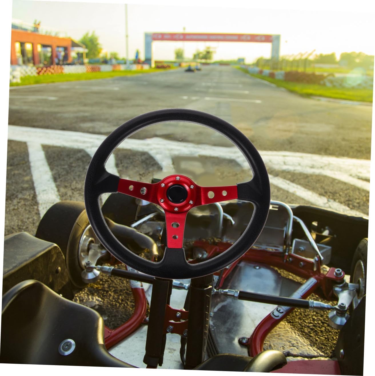 14 Inch 350mm Red PU Racing Steering Wheel with Horn Button