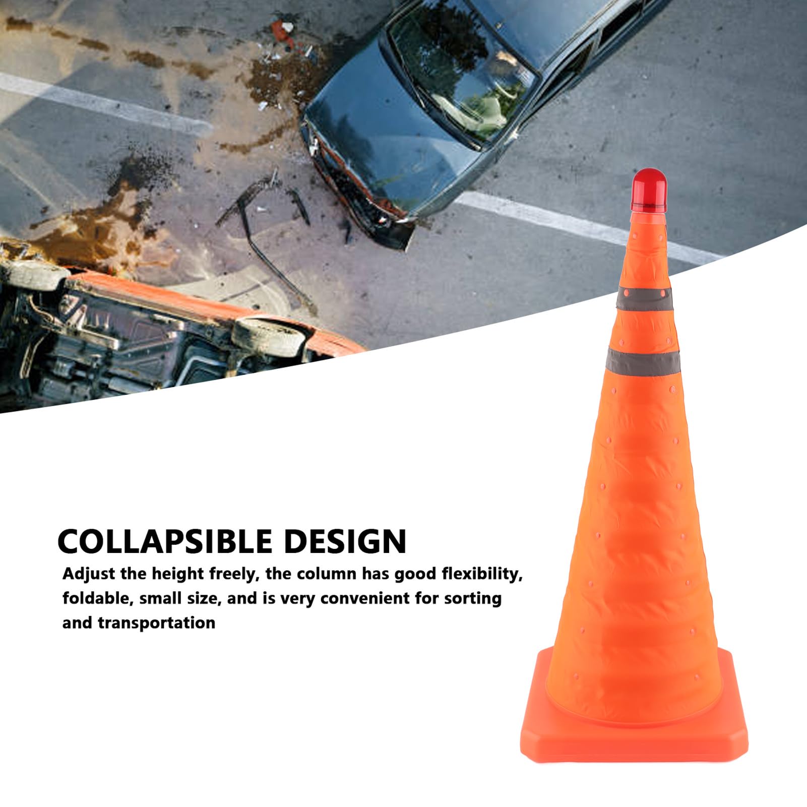 27.6in Foldable Traffic Safety Cones, Up Reflective Safety Cone, Active & Passive Luminous, Orange Cones for Driving Training, Parking Lots, Work Area