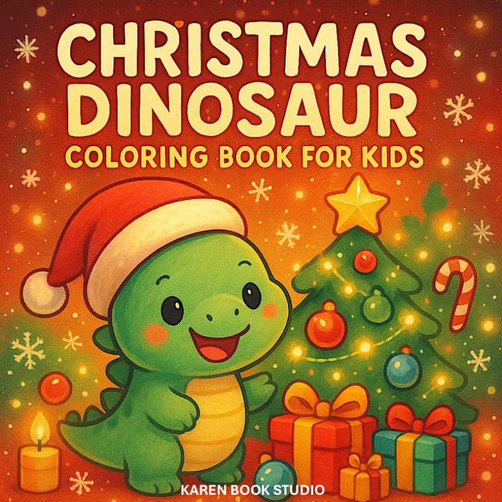 Christmas Dinosaur Coloring Book for Kids: 50 Cute & Festive Dino Coloring Pages for Ages 3–7 — Easy, Fun & Christmas-Themed!