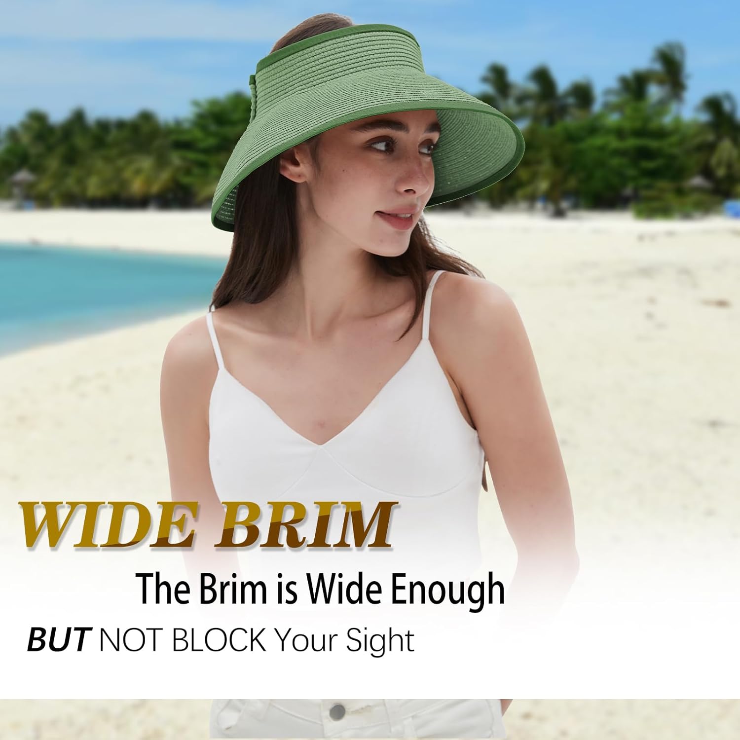 Women's Sun Visor Hats Wide Brim Straw Beach Hat Ponytail Hats for Women Foldable Floppy - Image 4