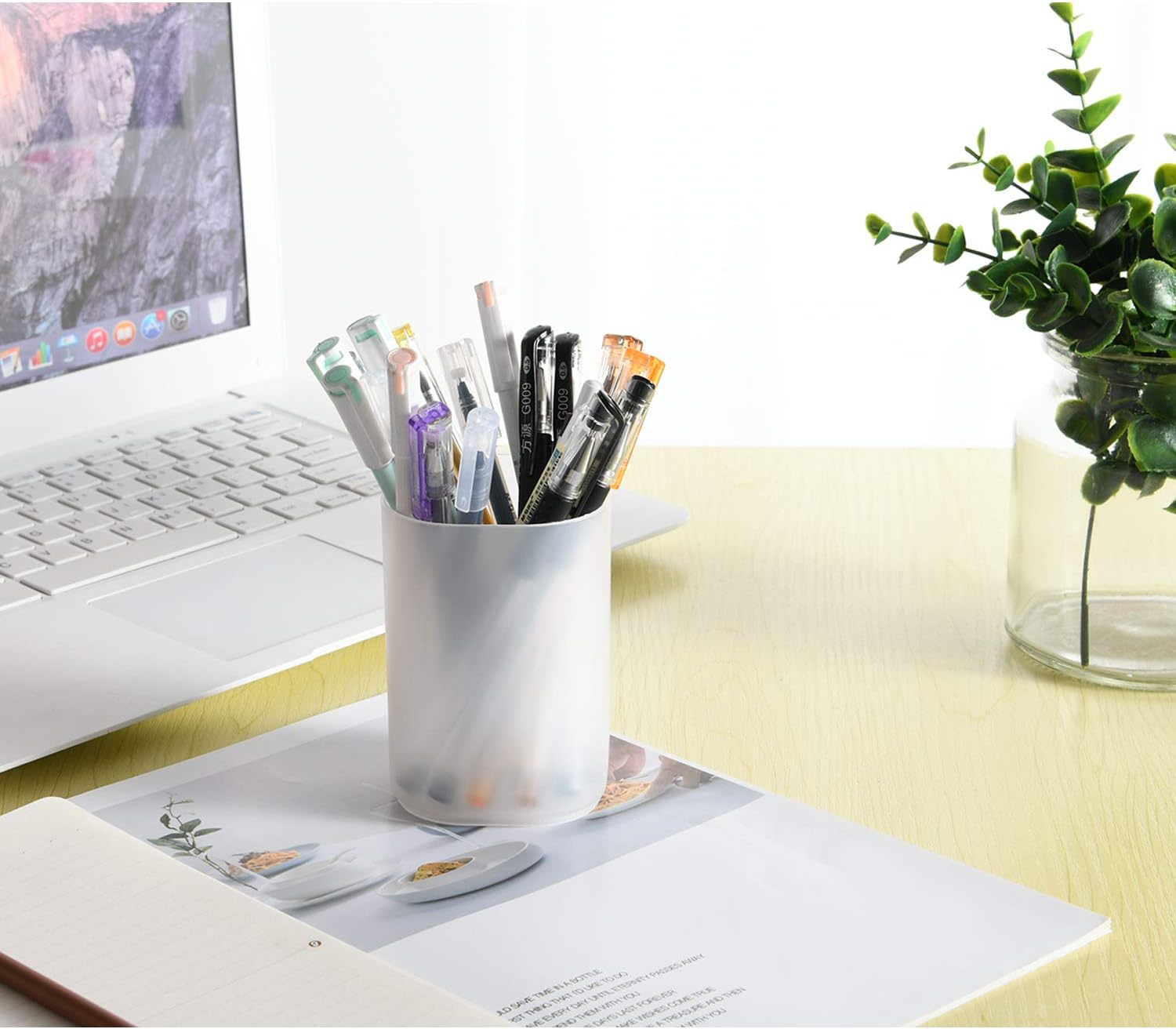 Marbrasse Desk Organizer - 6Pcs Pen Holder Cup Storage,Pen Organizer Stationery Caddy for Office, School, Home Supplies Translucent White : Office Products