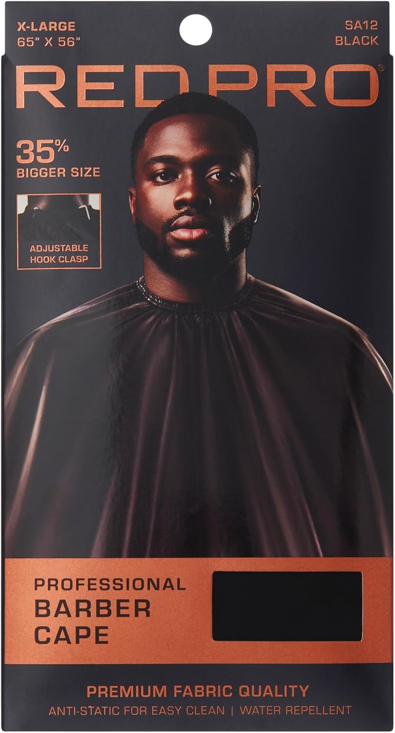 Red by Kiss Professional Barber Cape for Hair Cutting, Lightweight Water-Resistant Cape with Adjustable Closure