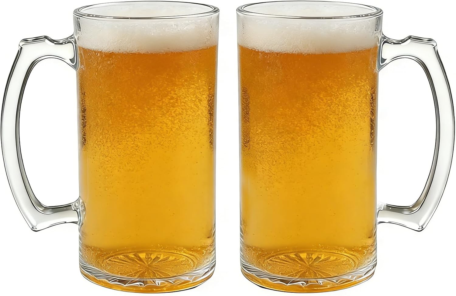 Glass Beer Mug with Handle, Heavy Duty Clear Glass Stein for Cold Beverages, Classic Design with Thick Base, Dishwasher Safe Drinking Glass for Beer, Iced Tea, Soda, Water - 30oz