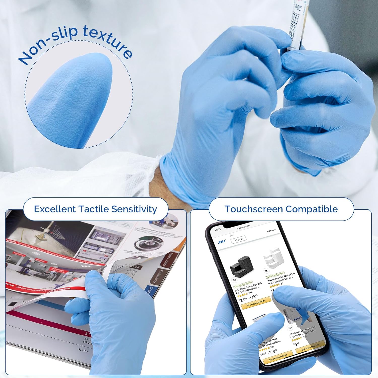 JMU Nitrile Disposable Gloves Large, 1200 Count, 3.5 Mil, Latex Free Powder-Free Medical Exam Gloves, Blue - Image 5