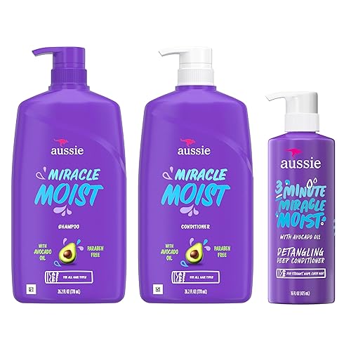 Miniatura 9 de Aussie Miracle Wet Shampoo y acondicionador con acondicionador profundo Miracle de 3 minutos, aceite de aguacate y jojoba, sin parabenos, hidrata y