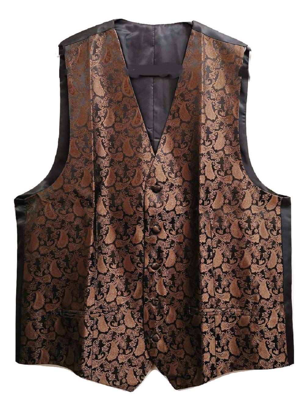L&L® Men's Paisley Waistcoat Vest + Tie + Handkerchief Set Suit Yellow Gold Lilac Brown (XL, Brown)