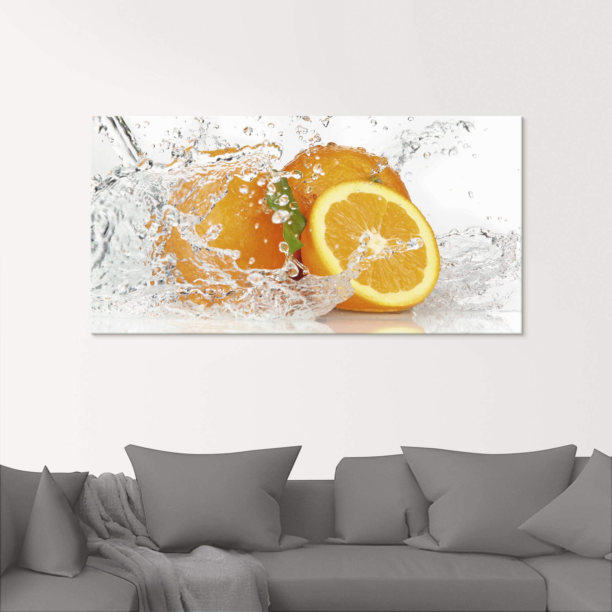 ARTLAND Wanddeko Glasbilder Wandbild Glas Bild einteilig 60x30 cm Querformat Früchte im Wasser Obst Orange Frucht Cocktails Bar Modern T5UI