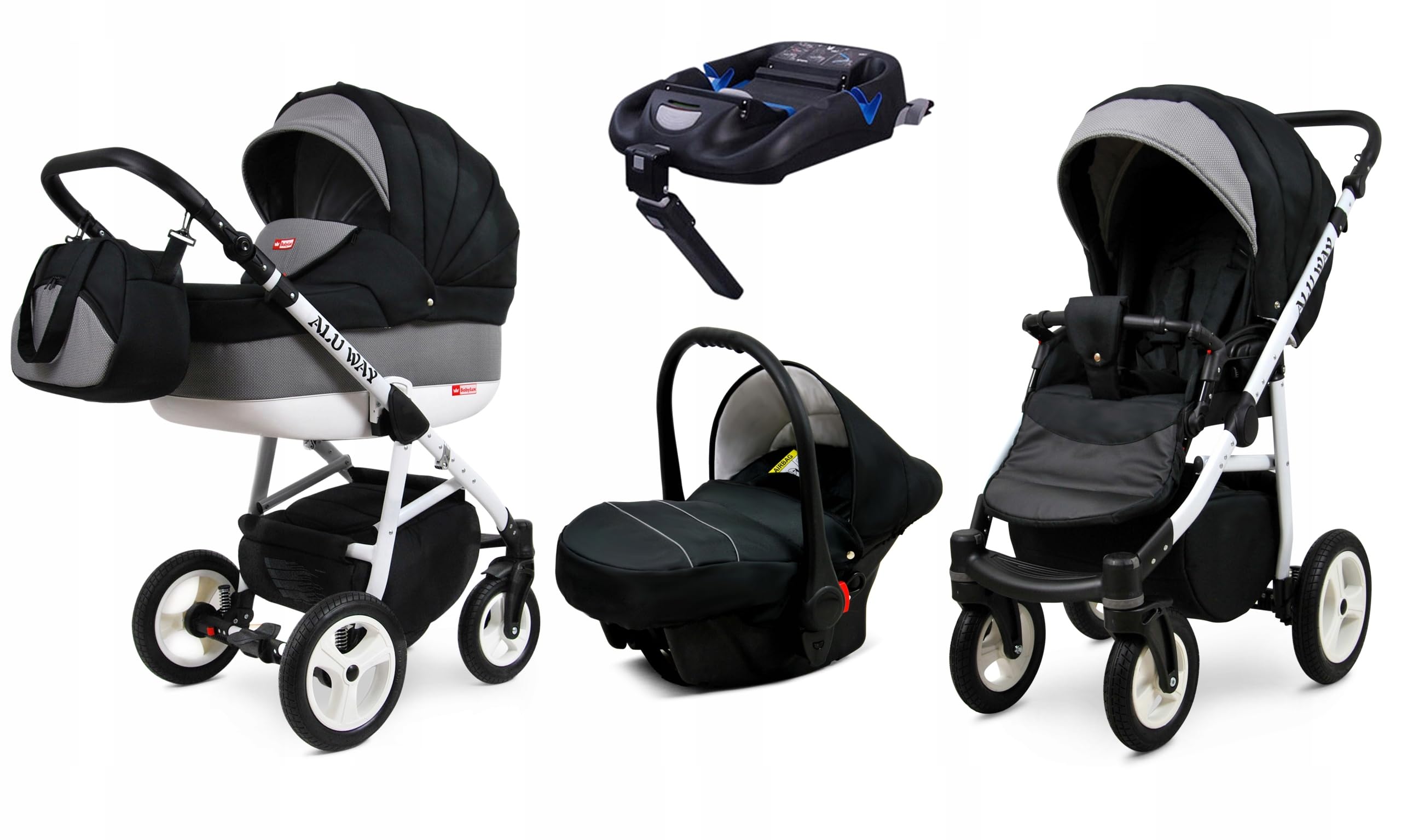 BabyLux Kinderwagen Set 4 in 1 - Alu Way - incl. Babywanne, Buggy  Sportsitz, Auto-Babyschale, ISOFIX-Basisstation - Autositz - Kinderwagenset  - Kombikinderwagen mit Wickeltasche usw. : Amazon.de: Baby