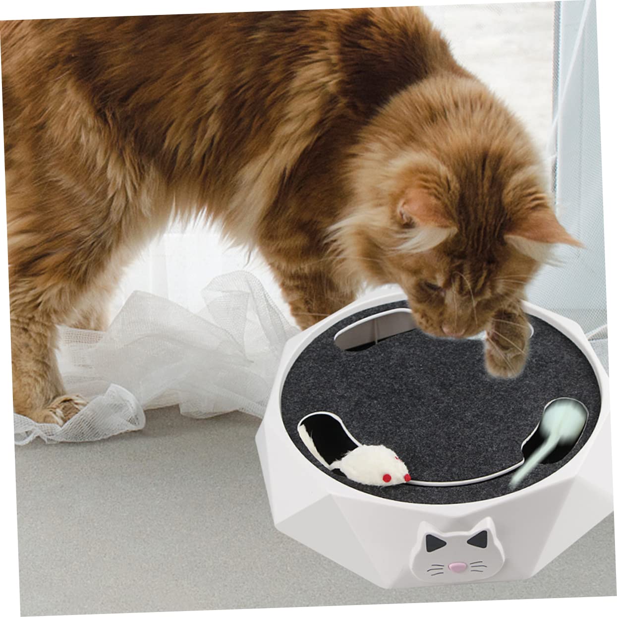 YARNOW Jouet Électrique Interactif pour Chaton Souris Fouisseuse en Abs Blanc, Fonctionnant 3 Piles AA, pour Stimuler Le Jeu Intérieur des Chats