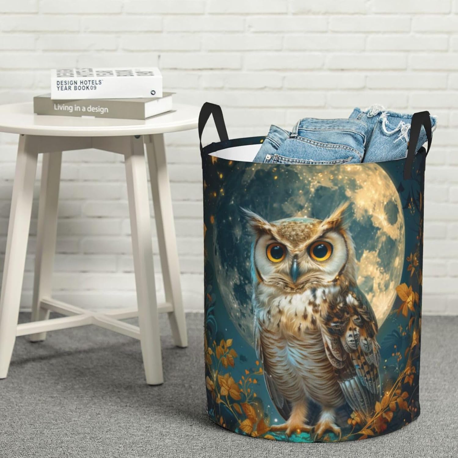 Beautiful Owl Laundry Hamper Round, Large Canvas Fabric Lightweight Storage Basket Toy Organizer Beautiful Owl Dirty Clothes Collapsible Waterproof Dirty Clothes Hamper For Bedroom,Medium