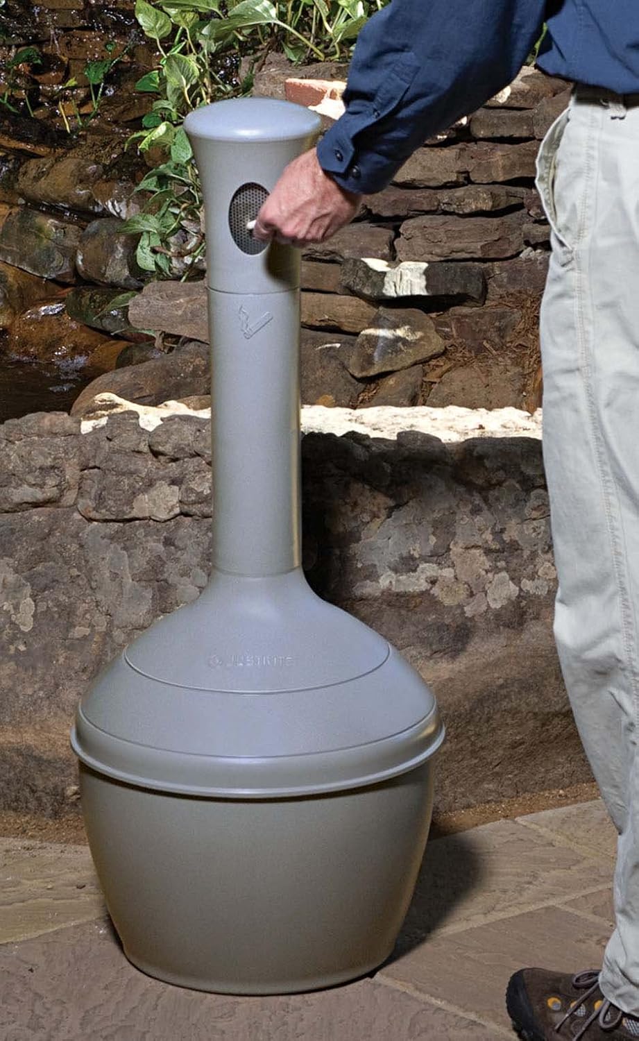 Justrite 268501 Polyehylene Elite Smoker Cease-Fire Cigarette Butt Receptacle, 4 Gallon Capacity, 4717, Gray, 1