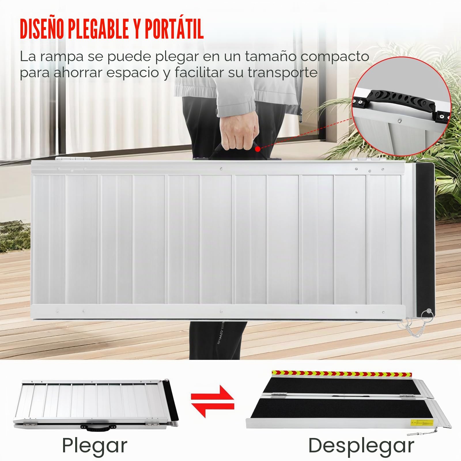 Rampa para Sillas de Ruedas Plegable y Portátil de 122 cm, Soporta 362 kg – Antideslizante para Sillas de Ruedas, Ideal para Umbrales y Escaleras