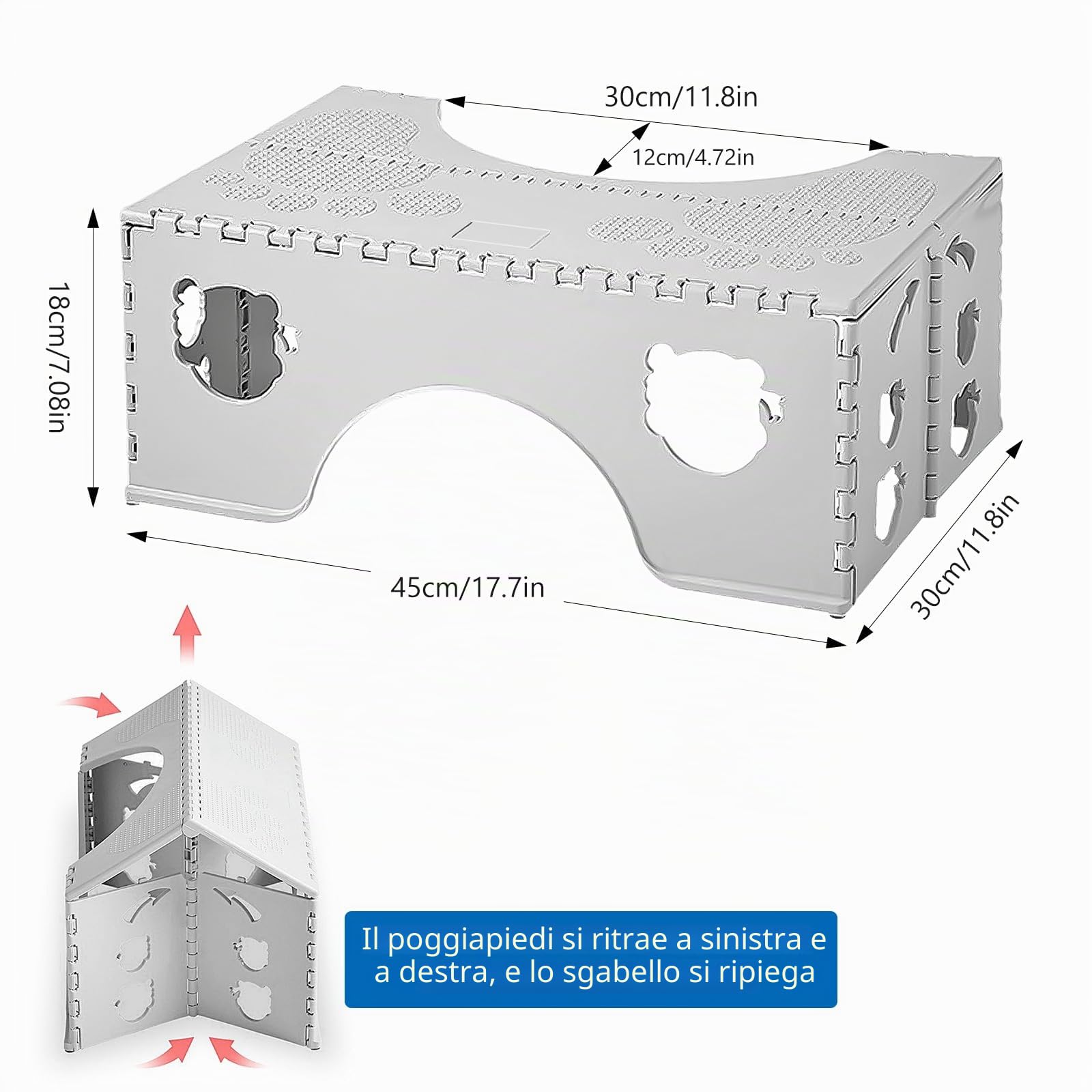 Sgabello WC Per Adulti e Bambini, Design Pieghevole con Ampio Poggiapiedi, Fisiologico Per Bagno (Grigio)
