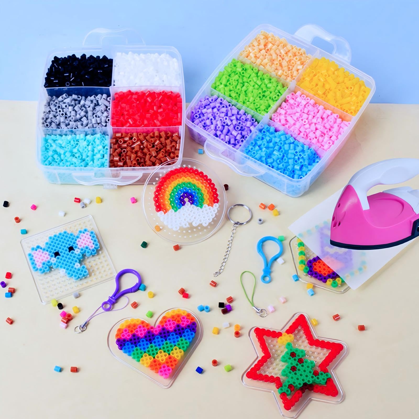 Perler zestaw do majsterkowania, 3-poziomowy zestaw pudełek do przechowywania, ręcznie robione, z koralikami, narzędzia do prasowania, akcesoria, kreatywne dla dorosłych